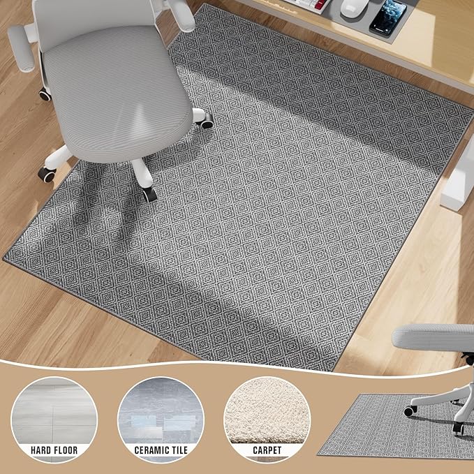 KMAT Office Chair Mat, 45x53in Heavy Duty Hardwood/Tile Floor Protector, Floor Mat Computer Desk Mat for Rolling Chairs, Work, Study, Office, Grey