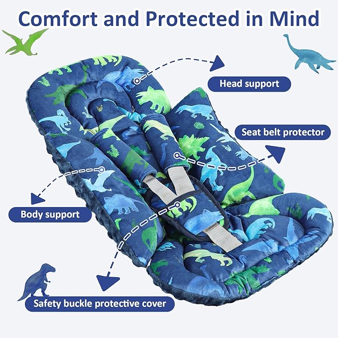TANOFAR Car Seat Head Support Baby - Infant Car Seat Insert for Newborn Girls Boys - Soft Carseat Head Support for Infant - Newborn Carseat Insert for Car Seats, Strollers, Swings, Bouncer (Dinosaur)