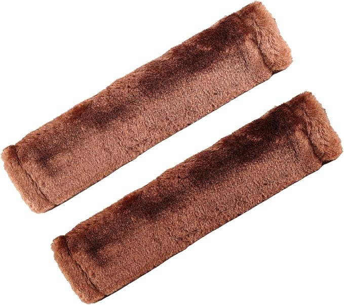 MOONET 2 Packs Car Seatbelt Covers Shoulder Pad for More Comfortable Driving, Universal Seat Belt Cover for Handbag Camera Backpack Straps, Soft Faux Sheepskin Wool Seat Belt Cushion (Brown)
