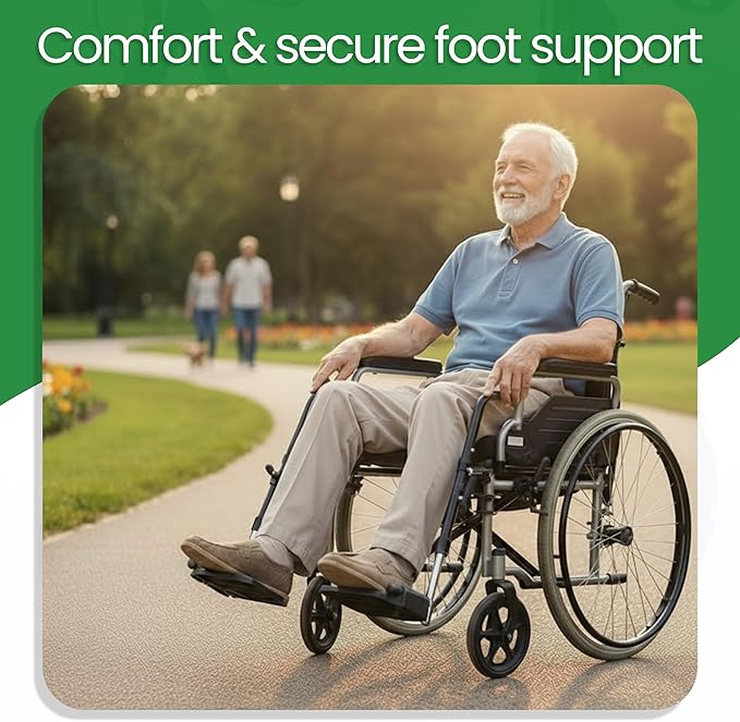 Healthline Wheelchair Swingaway Legrest Footplates with Heel Loops – Pair (Chrome) – Fits Select Standard Wheelchairs – Adjustable Length 16.5"–20.5" – Check Compatibility Before Ordering
