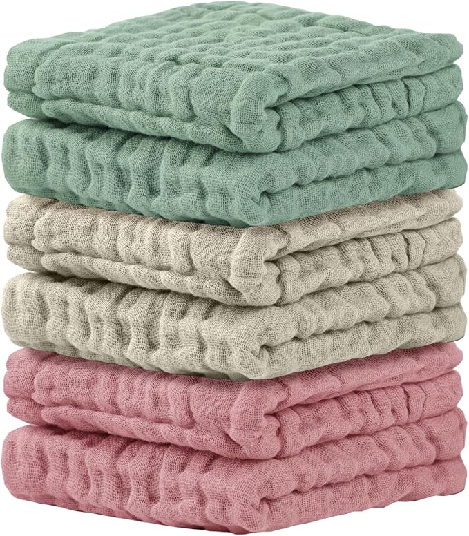 Cuddle Campus Baby Washcloths 6 Packs, Muslin Washcloths Baby,Cotton Burp Cloths, Extra Absorbent and Soft Wash Clothes for Newborns, 12x12 Inches