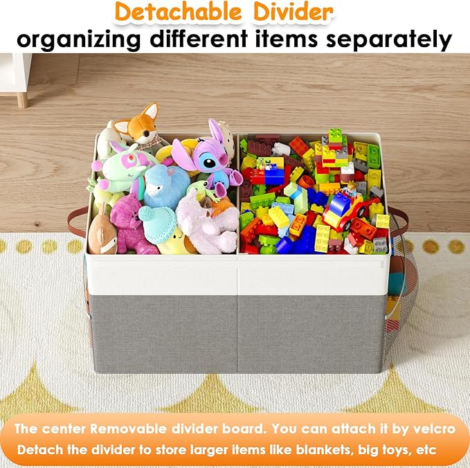 Fineonly Large Toy Storage Box with Lid Upgraded Toy Storage Chest Organizer with Divider Foldable Toy Bin for Kids Boys Girls Playroom Nursery Bedroom (25"x13"x16")