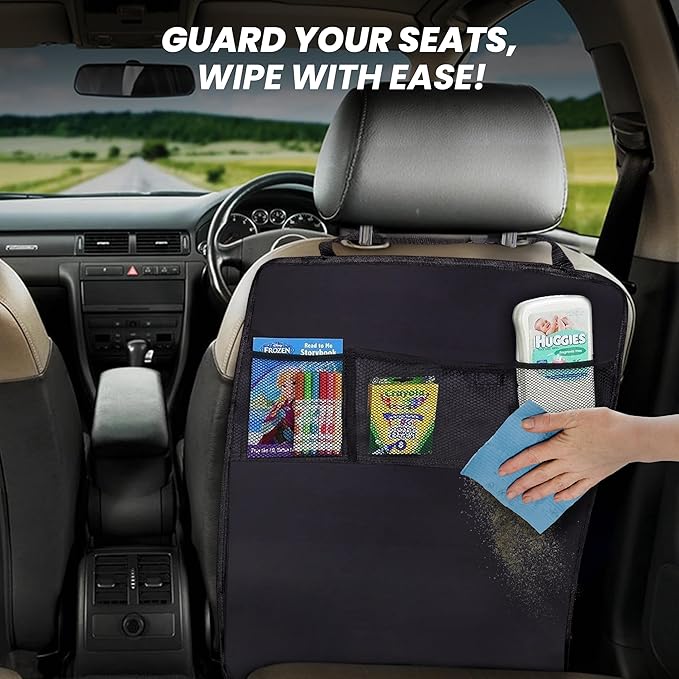 EcoNour 2 Pack Back Seat Protector for Kids Feet | Premium Waterproof Kick Mats with 2 Pocket Organizer | Backseat Cover for Vehicles to Protect from Dirt, Mud & Scratches | Travel Accessories