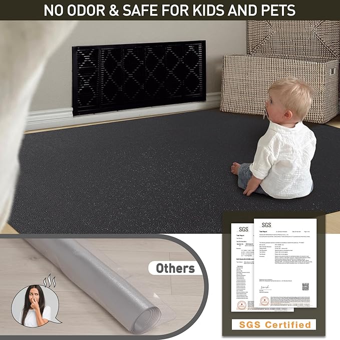 Area Floor Mat for Home, 6'×9' Large Black No Slip Waterproof Vinyl Area Rug for Dining Room, Spill Resistant Hard Floor Protector Cover for Mud Room, Easy Clean Splat Mat for Under High Chair