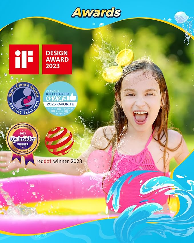 SOPPYCID Reusable Water Balloons Quick Fill Self Sealing, Refillable Water Bombs for Kids Adults, Latex-Free Silicone Splash Water Ball for Summer Fight