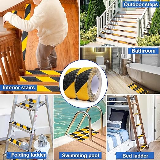 BOMEI PACK Anti Slip Traction Tape,2 Inch x 33 Ft,Heavy Duty Non Slip Tape,Grip Tape for Stairs, Tread Step, Indoor & Outdoor Use,Waterproof Stairs Non Skid Treads (Yellow and Black)