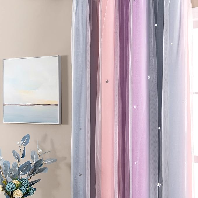 XiDi Curtains for Bedroom Decor, Rainbow GreyPinkPu-52-45