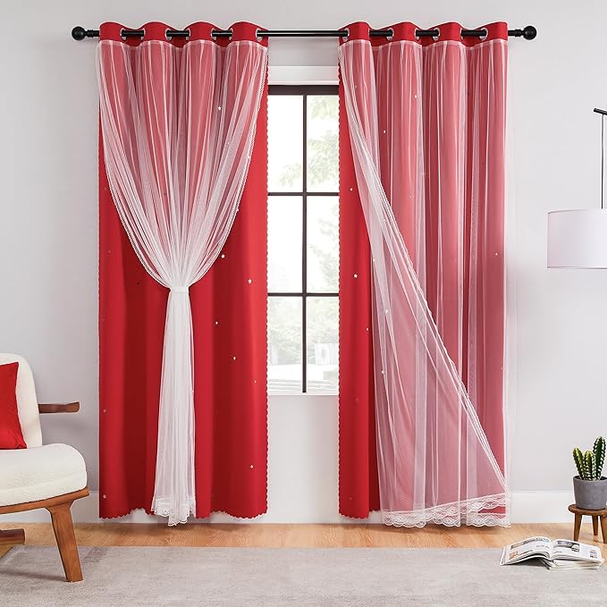 XiDi Blackout Curtains for Bedroom Windows - Unicorn Pattern for Girls & Kids Room, Living Room - 63x52 Inches, 2 Panel, Red