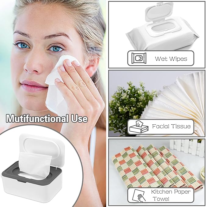 NOVWANG 3 Pack Baby Wipes Dispenser Wipe Holder with Lids, Keeps Wipes Fresh, Refillable Wipes Container with Sealing Design, Bathroom Tissues Wipes Case Box