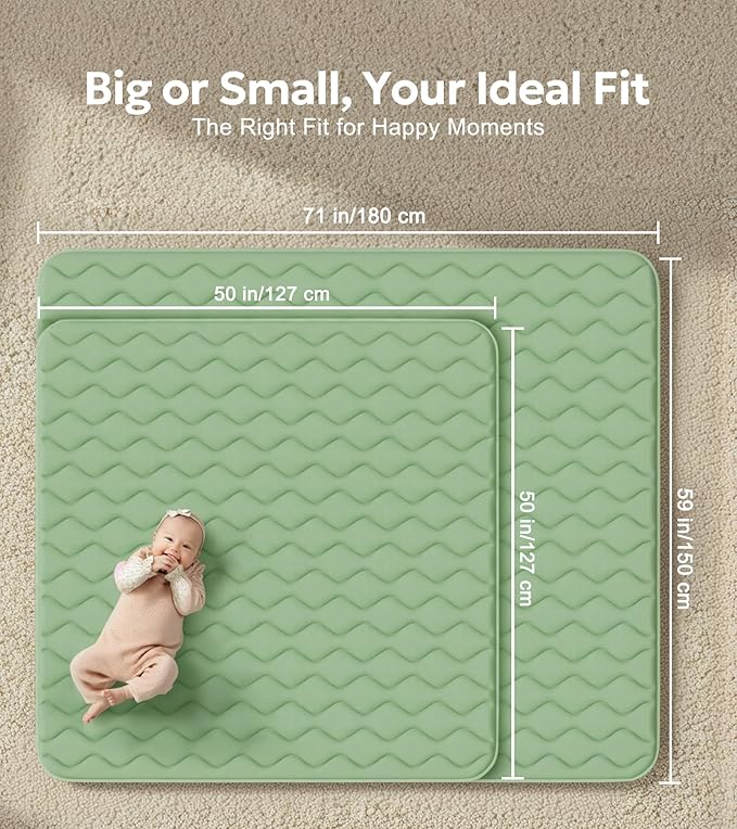 Mallify Baby Play Mat 50"x50", Non-Slip Baby Mat for Floor, Soft Thicker Playpen Mat, Portable Playmat, Crawling Mat for Infants, Babies, Toddlers, Activity Mat, Green