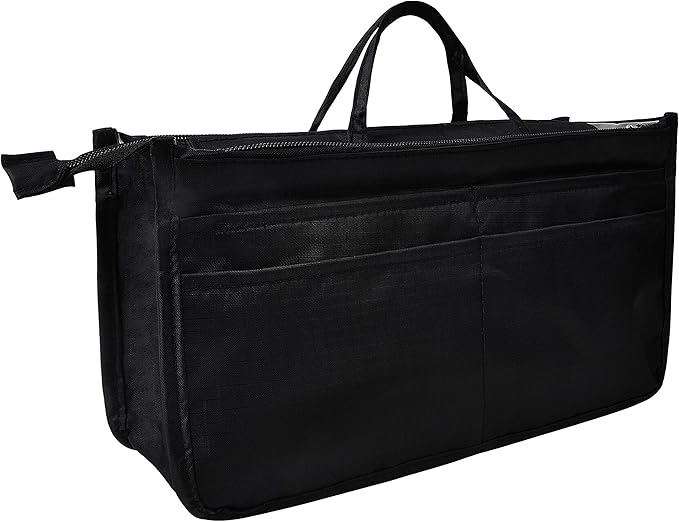 Vercord Patterned Purse Handbag Tote Pocketbook Bag Organizer Insert with Zipper Handle for Women Large Black