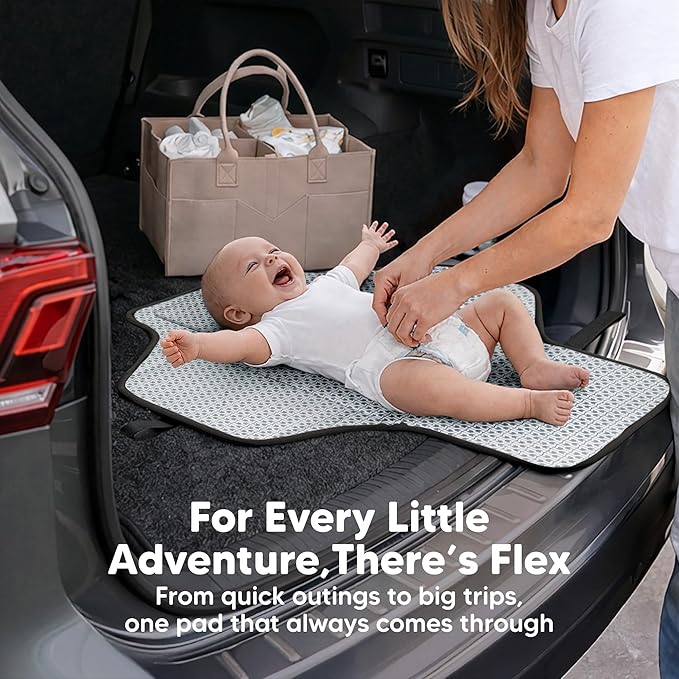 KeaBabies Portable Changing Pad for Baby, Travel – 26 x 21 Wipeable, Waterproof, Foldable Baby Diaper Changing Mat for Diaper Bag, Caddy, Car, Bed, Newborn, Compact Changer Mat Station (Black Geo)