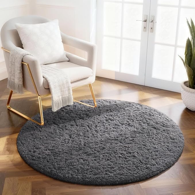 Ophanie Area Rugs for Bedroom Living Room,Color 1- Grey,Size 2',Shape Round