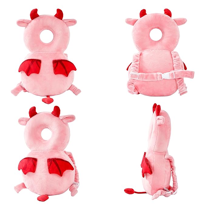 Baby Head Back Protector Backpack Toddler Safety Protector Cushion Pad Soft, Adjustable and Lightweight Design for Safe Walking and Crawling Toddlers Girls and Boys(Pink Devil)
