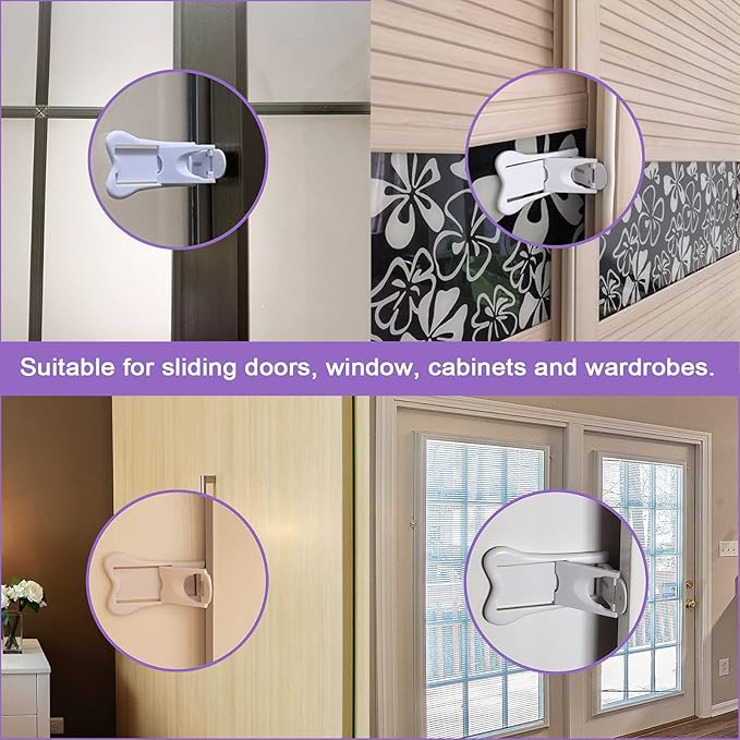 Sliding Door Lock for Child Safety, Window Stoppers for Vertical Wndows, Sliding Patio Door Lock for Baby Proof (4 Pack)