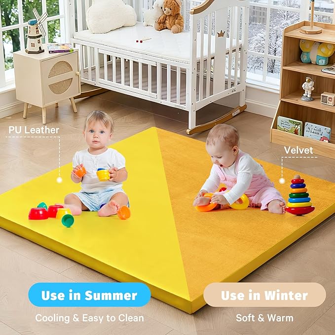 Waterproof Baby Play Mat for Floor 1.3"Thick Memory Foam 50 * 50 Cushion Playpen Playmat Tummy Time Crawling Mat Nursery Rug Pad Mattress Create Soft & Safe Area for Infants,Toddler,Kid,Yellow