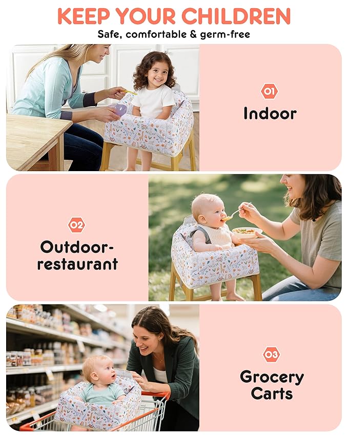 High Chair Cover Portable with 3-Point Harness, Waterproof Baby Seat Cover for Restaurant Travel Home Use, Machine Washable, Fits Wooden Chairs (Yellow Animal)