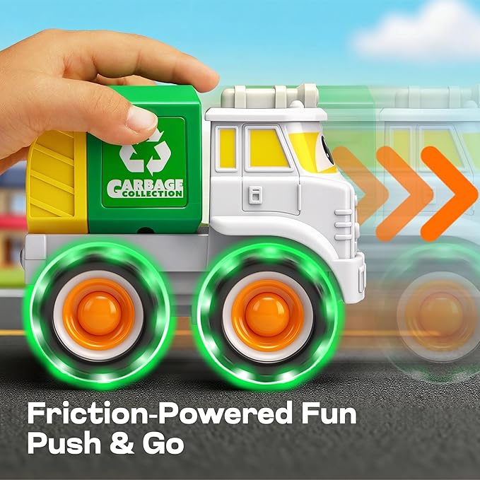 Vroomix Jova GlowRover 3 Pack Monster Truck Toys, City Utility Cars with LED Light Up Wheels, Friction Powered Cars for Toddlers Boys Girls Age 18 Month and Up, Birthday Gifts for Christmas