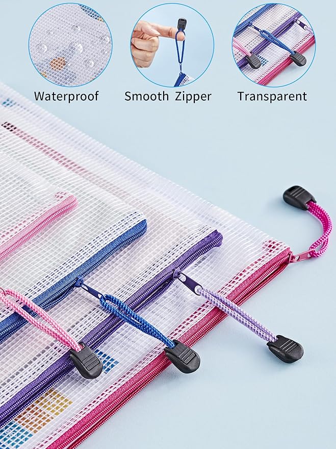 JARLINK 36 Pack 8 Sizes Mesh Pouch, 9 Colors, Waterproof Zipper File Bags Document Multipurpose Travel Bags for Office, School, Board Game, Puzzles, Cosmetics, Travel Accessories, and Home Organize