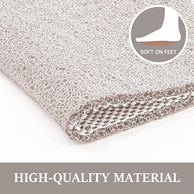 LuxStep Shower Mat Bathtub Mat,40x16 inch, Non-Slip Bath Mat with Drain, Quick Drying PVC Loofah Bathmat for Tub,Shower,Bathroom,White