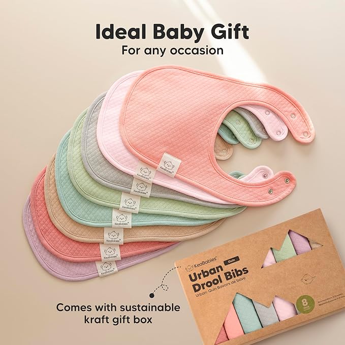 KeaBabies 8-Pack Organic Baby Bibs for Girls, Boys - Quilted Cotton Cloth Baby Drool Bibs for Drooling and Teething Toddler, Newborn, Infant, Soft & Super Absorbent (Muted Pastel)