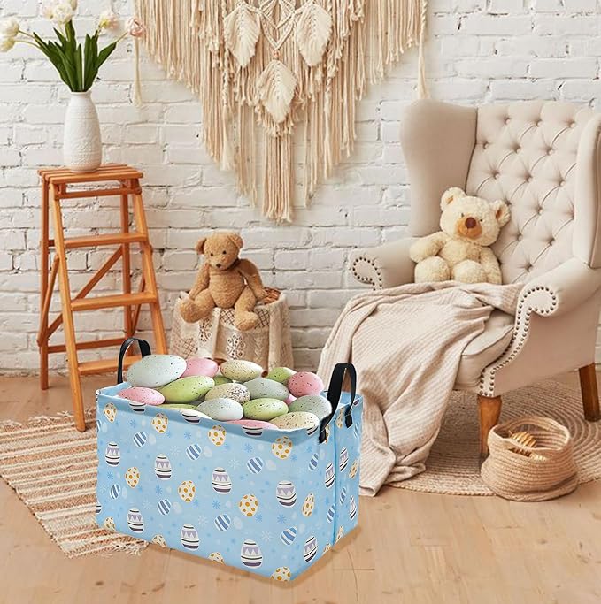 KUNRO Bunny Easter Basket Storage Basket Gift Shelf Basket Storage Bin, Nursery Basket Organizer Box for With Handles for Room Deco