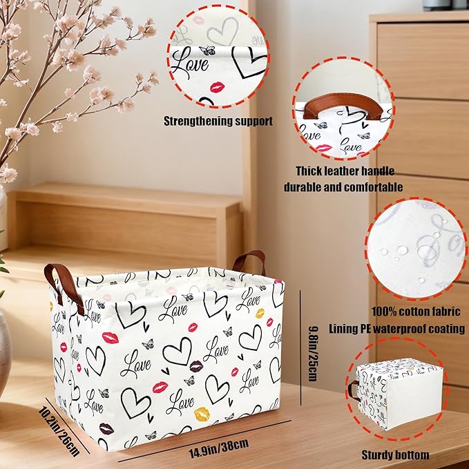ASKETAM Valentine's Day Basket Gift for Empty Cute Heart Large Storage Bin for Kid and Baby Room Décor (Lips Love)
