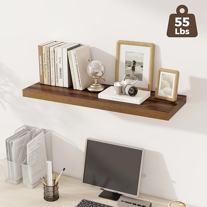 Fun Memories Deep Floating Shelves, 36" W x 12" D Wood Floating Shelves for Wall, 2 Pack Extra Deeper & Thicker Wall Mounted Storage Shelf for Living Room Laundry Room Kitchen Home Office, Walnut