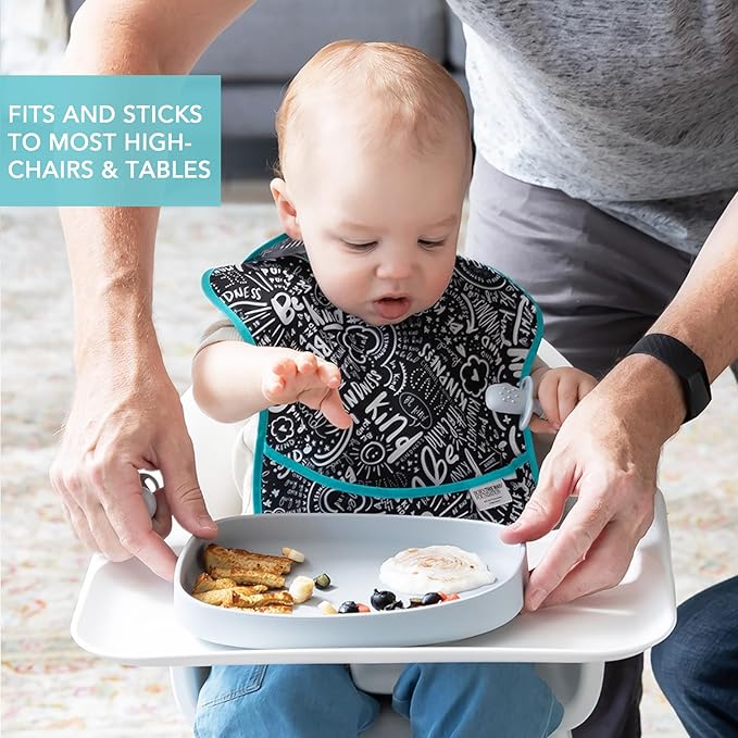 Bumkins Toddler and Baby Suction Plate, Silicone Grip Dish Large Tray for Big Kids, Fits Most Highchairs, Essential Children Feeding Supplies, Non Skid Sticky Bottom, Platinum Silicone, Gray