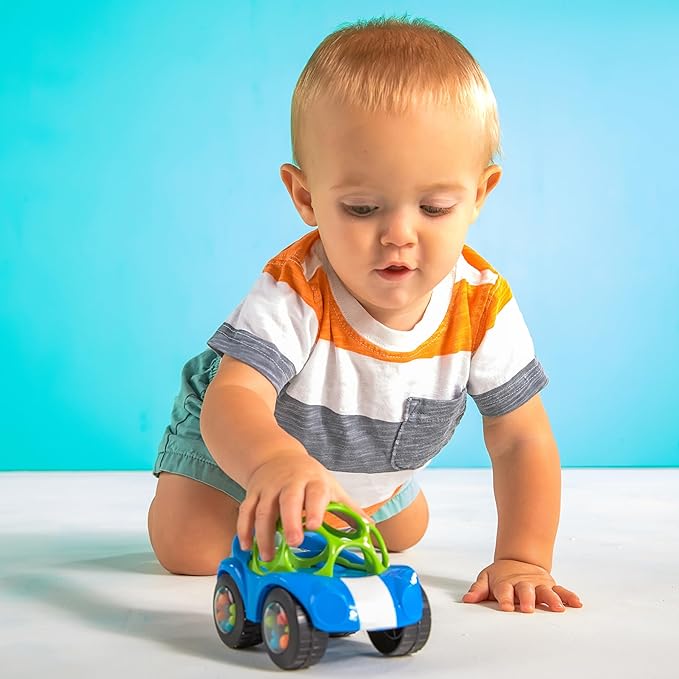 Bright Starts Oball Easy Grasp Rattle & Roll Toy Sports Car BPA-Free Infant Crawling Toy, Age 3 Months and up, Blue/Green (Pack of 6)