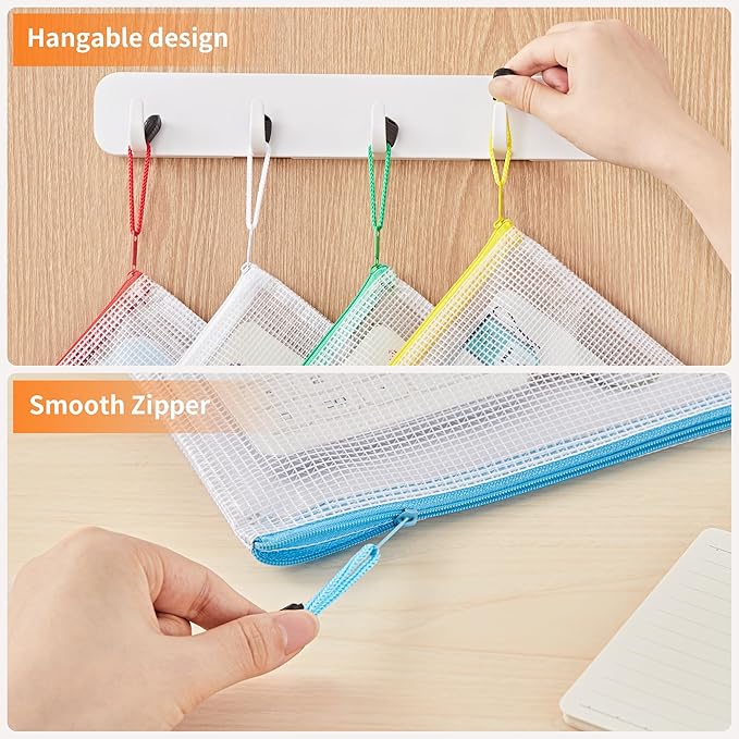 JARLINK A4 Letter Size 72 Pack 10 Colors Zipper Mesh Document Pouch, Mesh Bags for Board Games & Puzzles, Waterproof Document Zipper Pouches for Office School Supplies, Toys, Cosmetics Travel Storage