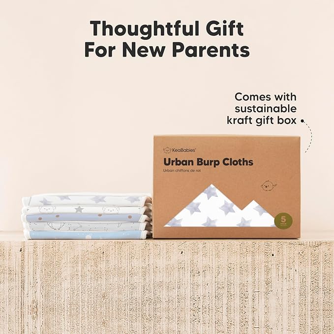 Organic Burp Cloths Baby Boy & Girl - 5-Pack Super Absorbent Cotton Burping Cloths for Babies, Soft & Plush Newborn Spit Up Rags, Infant Towels for Milk Spit Up, Unisex, Large 21" x 10"(Constellation)