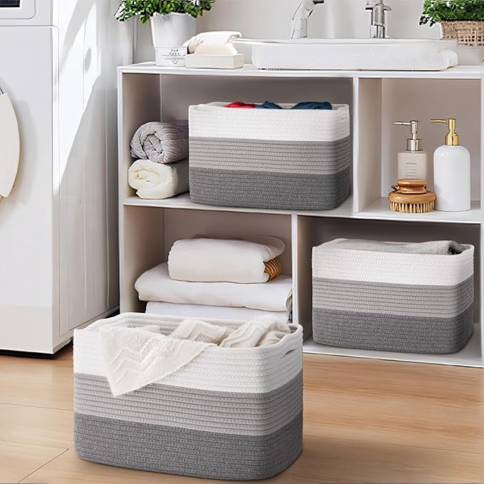 Degeyoyo Woven Storage Baskets, Baskets for Organizing, 3 Pack Woven Basket for Storage, Storage Baskets for Shelf, Towel, Toy, Book, Closet, Baby 15"×10"×9"