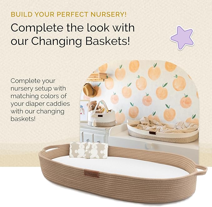Yunioo Baby Diaper Caddy Organizer, Portable Nursery Storage Basket with Sturdy Handle Diaper Caddy Basket, Car Caddy for Diapers and Baby Wipes, Newborn Essentials