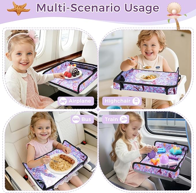 COOLBEBE Airplane Tray Table Cover, Foldable Travel Tray Cover for Toddlers 1-3, Universal Fit for Airplane, Car Seat, High Chair, Machine Washable, Mermaid