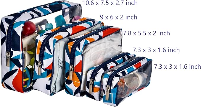 Remobia Hicol TSA Approved 5-Piece Diaper Bag Organizer Pouch Set Clear Waterproof TPU Kids Toiletry Storage Set Travel Packing Clutch Cube Bags for Baby Nursing