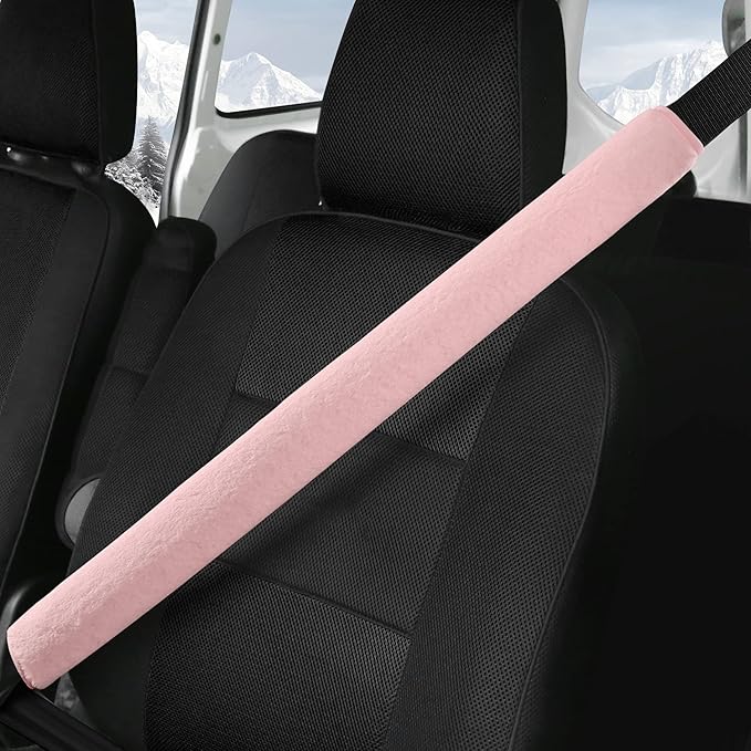 LACDL Extra Long Seatbelt Cover Super Soft Furry for Adults Kids Women & Men, Thick Plush Full Car Seat Belt Strap Cushion, Fluffy Shoulder Pad Protector, Auto Interior Accessories, 1pc, Pink, 33.5in