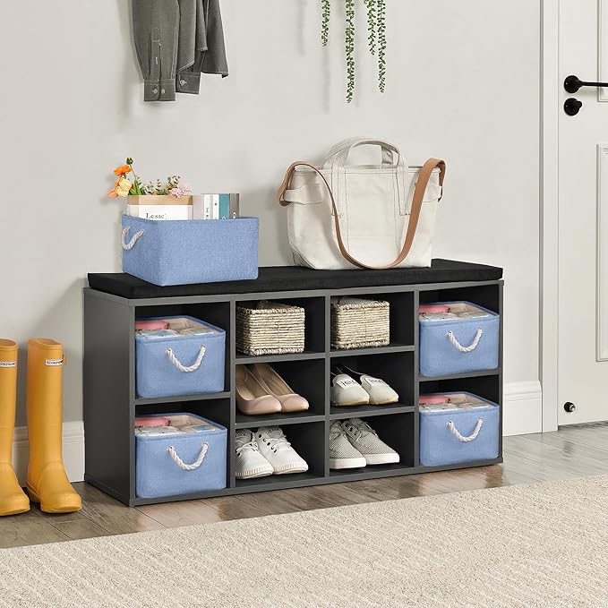 LordCom Storage Bins with Sturdy Cotton Handles(1 Pack), Fabric Storage Baskets for Organizing use for Office & Home, Book, Clothes, Toys, Closet Boxes (Small, Blue, 12.2x8.3x6.3 inches)
