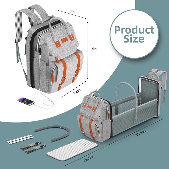 ISMGN Diaper Bag Backpack with Changing Station, Large Diaper Bag, Baby Bag, Multifunctional Diaper Bag, Gray