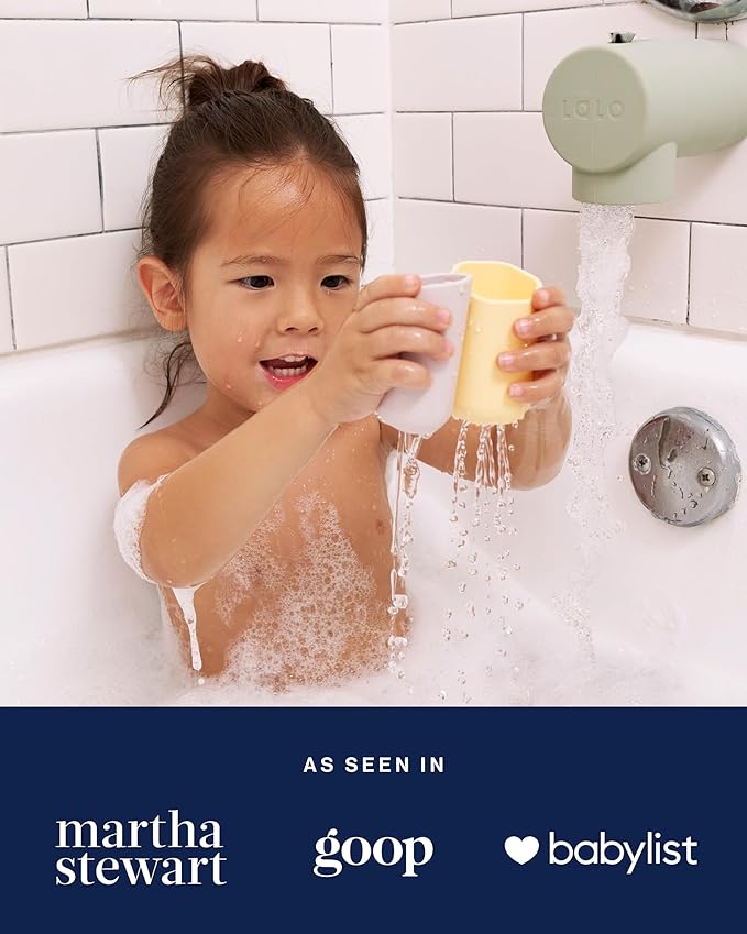 Lalo Stacking Cups - Baby and Toddler Stacking Cups for Bath Time, 6 Nesting Cups with Openings - Non-Toxic, BPA-Free Silicone Bath Toy, Easy to Clean for 6 Months and Up - B&W