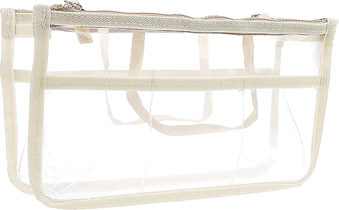 Vercord Translucent Purse Handbag Tote Pocketbook Bag Organizer Insert with Zipper Handle for Women Medium Beige