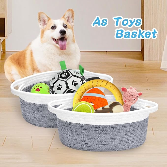 ABenkle Small Basket with Gift Bags and Ribbons, Empty Gift Baskets for Mother's Day, Decorative Boho Rope Woven Nursery Storage Organizer Toy Baskets with Handle for Baby Showers, 12"X 8" X 5"
