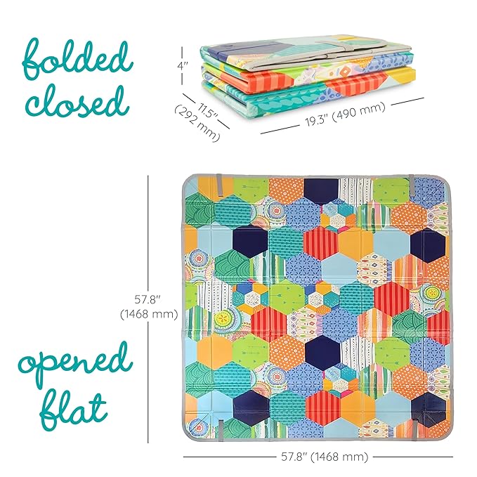 Infantino Foldable Soft Foam Play Mat, 57" Baby Mat for Floor Time, Lightweight, Easy to Store, Wipeable, Multicolor