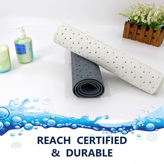SafeLand- Non-Slip Bath, Shower, Tub Mat, TPR Material, Eco-Friendly, Non-PVC, Machine Washable, No Odor, with Powerful Suction Cups and Drain Holes, Tweed (15"x30" Blue x2)