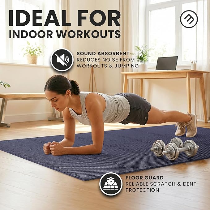 bemaxx Gym Mats Set - 18 pcs EVA Interlocking Foam Floor Tiles (12.6"x12.6"x0.4") 18sqft Protective Gym Flooring Sports Home Workout Exercise Mats Puzzle Garage Fitness Play-Room Pool Treadmill Bike