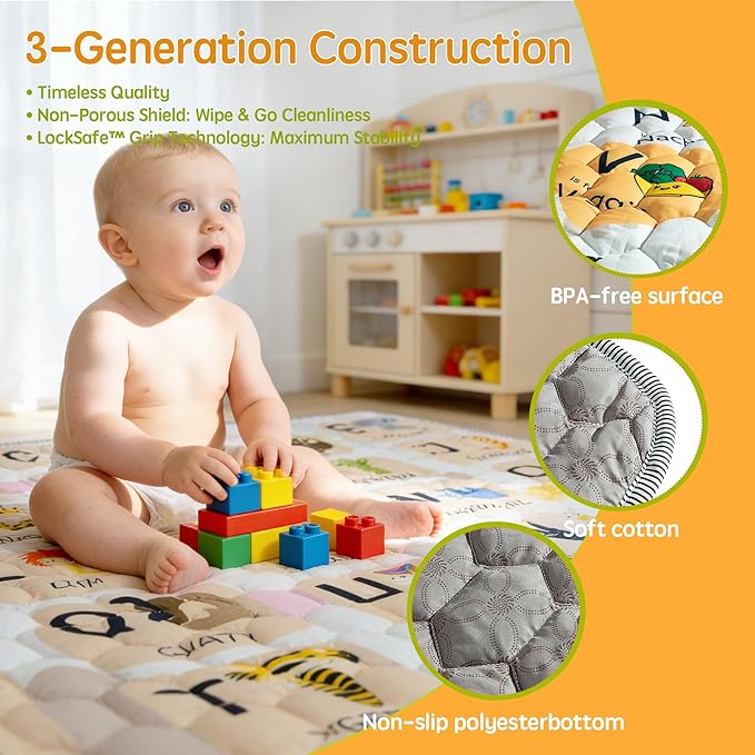 Baby Play Mat for Floor Playpen - 50" X 50" Playpen Mat,Thick One-Piece Crawling, Odorless Floor Mat, Non-Slip Cushioned Baby Playmat for Infants,Babies,Toddlers. Foldable and Machine Washable