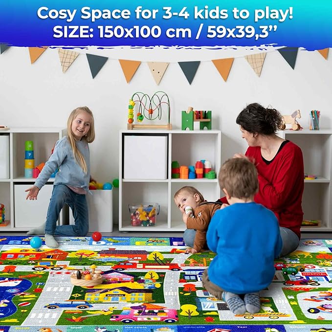 QUOKKA Small Classroom Boys Rug for Kids - 60x41 ABC Rugs for Playroom - Bedroom Alphabet Learning Area Rug - Boy Toddler Rugs - Boys and Girls - Kids Room Carpet