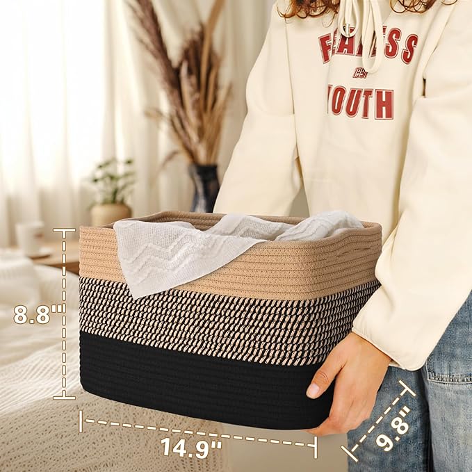 Degeyoyo Woven Storage Baskets, Baskets for Organizing, 3 Pack Woven Basket for Storage, Storage Baskets for Shelf, Towel, Toy, Book, Closet, Baby 15"×10"×9"