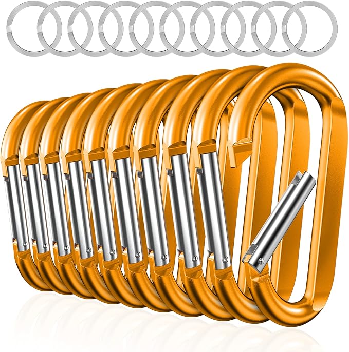 sprookber 3" Carabiner Clip Keychain, D Ring Caribeaner Clip, Key Clip Caribeener, Spring Snap Hook for Bag/Buckle, Set of 10