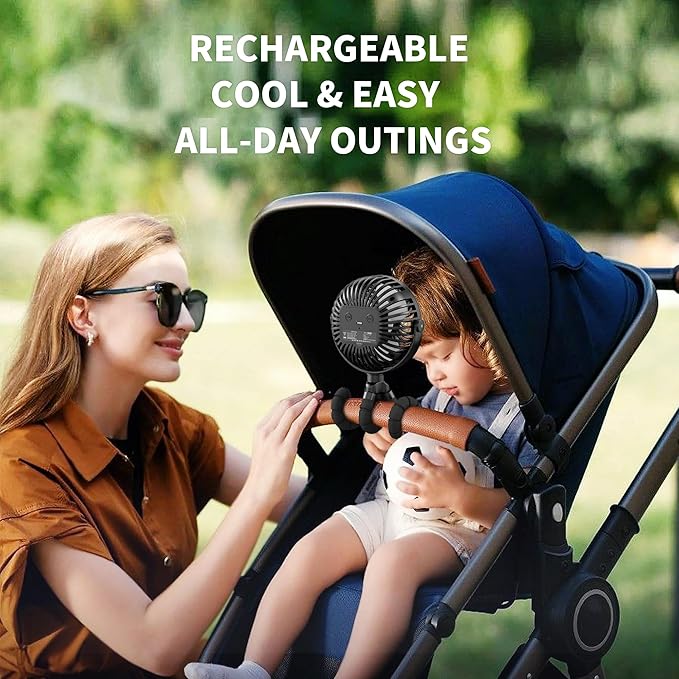 AMACOOL Battery Operated Stroller Fan, Newborn & Baby Travel Essentials, Registry Gifts, Flexible Tripod Clip On Fan with 3 Speeds and Rotatable for Car Seat Crib Bike Treadmill, Beach Essentials